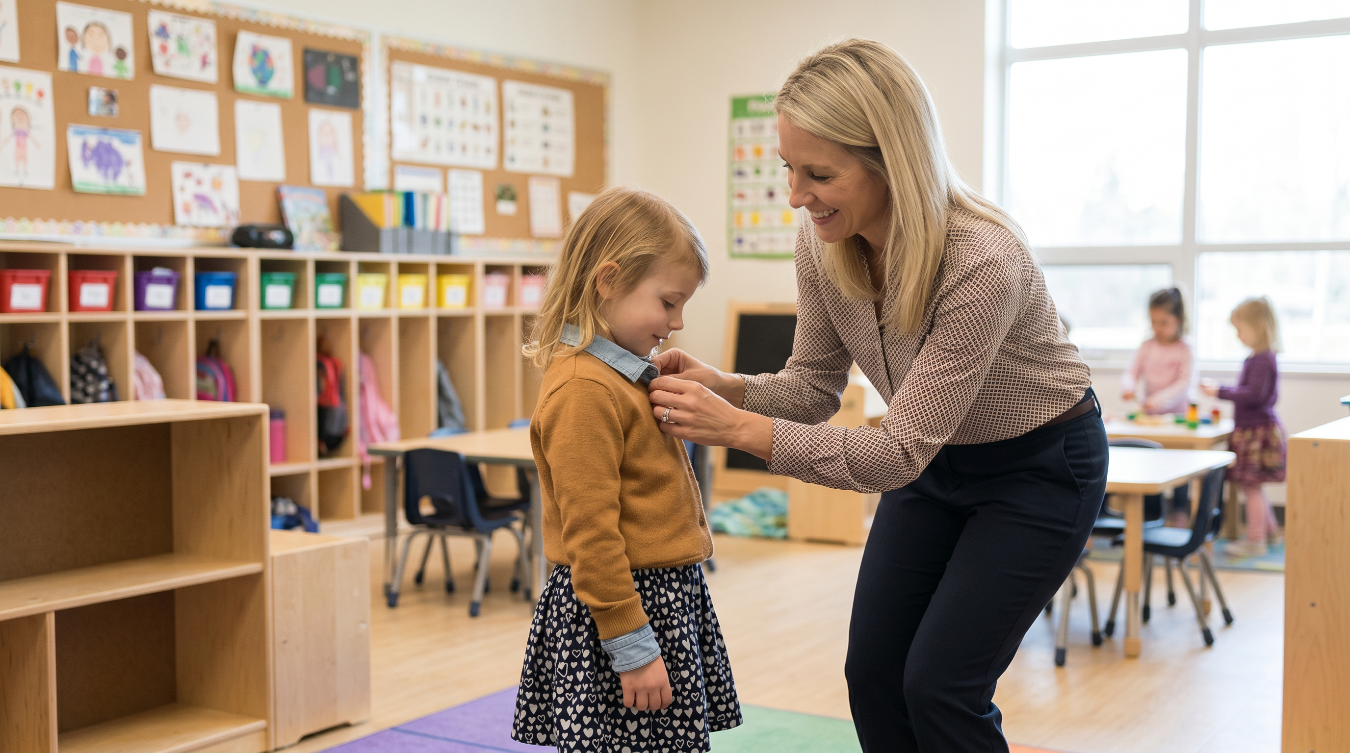 DLS Innovations photographer working gently with a young child at a preschool